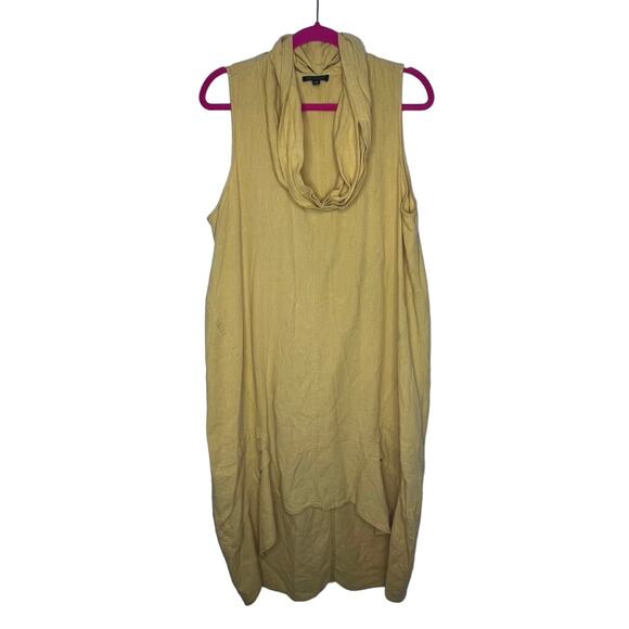 For Cynthia Mustard Yellow Linen HiLo Cowl Neck Lagenlook Sleeveless Dress XL - Picture 1 of 7